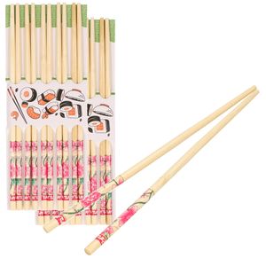 Sushi eetstokjes 40x setjes - bamboe hout - roze bloemen print - 24 cm