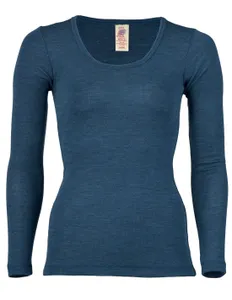 Dames Shirt Lange Mouw Merino Wol Engel Natur, Kleur Navy blauw, Maat 38/40 - Medium