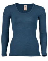 Dames Shirt Lange Mouw Merino Wol Engel Natur, Kleur Navy blauw, Maat 38/40 - Medium
