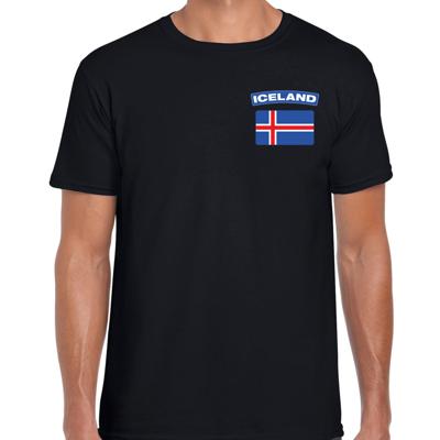 IJsland thema t-shirt - met vlag op borst - zwart - voor heren - landen shirt - supporters