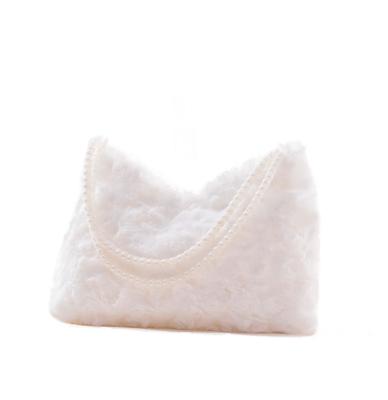 Retro Wedding Bridal Bag Faux Fur & Pearls Ivory
