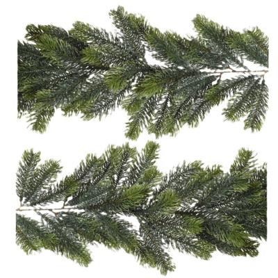 2x dennenslinger/dennen guirlande - groen - 180 x 30 cm - kunststof- 168 tips - buiten