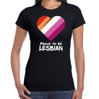 Proud to be lesbian pride vlag hartje / LHBT t-shirt zwart voor dames - thumbnail