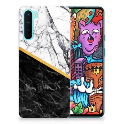 OnePlus Nord | TPU | Siliconen hoesje | Marmer Wit Zwart - Origineel Cadeau Man