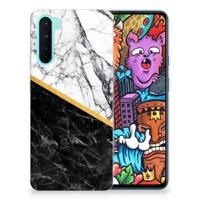 OnePlus Nord | TPU | Siliconen hoesje | Marmer Wit Zwart - Origineel Cadeau Man