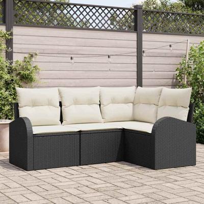 Tuinbankenset met kussen 4 pcs Zwart en Wit poly rattan