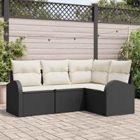 Tuinbankenset met kussen 4 pcs Zwart en Wit poly rattan