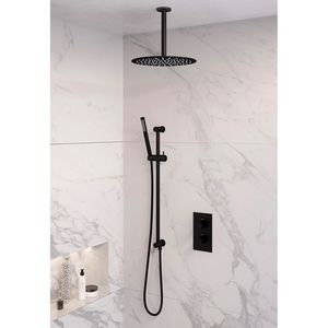 Inbouw Regendouche Set Brauer Black Edition Plafond Uitloop Ronde Hoofddouche 30 cm Met Glijstang Mat Zwart Brauer