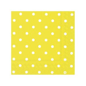 20x Polka Dot 3-laags servetten geel met witte stippen 33 x 33 cm