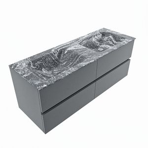 MONDIAZ VICA-DLUX 130cm badmeubel onderkast Plata 4 lades. Inbouw wastafel CLOUD dubbel 2 kraangaten, kleur Lava, en spiegel model SPOT