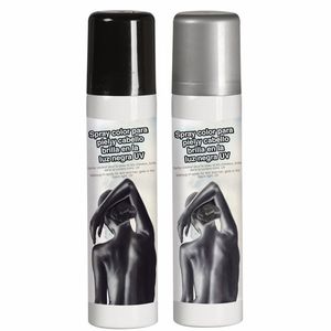 Guirca Haarspray/bodypaint spray - 2x kleuren - zilver en zwart - 75 ml