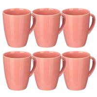 Vessia Design koffie mokken/bekers met oor - 6x stuks - roze - keramiek - 330 ml Vessia Design koffie mokken/bekers met oor - 6x stuks - roze - keramiek - 330 ml