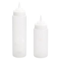 Doseerfles/sausfles - set 2x stuks - 500/700 ml - met schenktuit - transparant - 18 en 20 cm