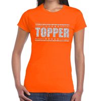 Topper t-shirt oranje met zilveren glitters dames - thumbnail