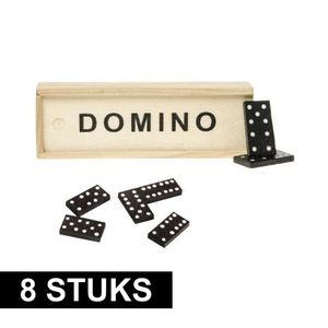 8x Domino spel in houten kistje