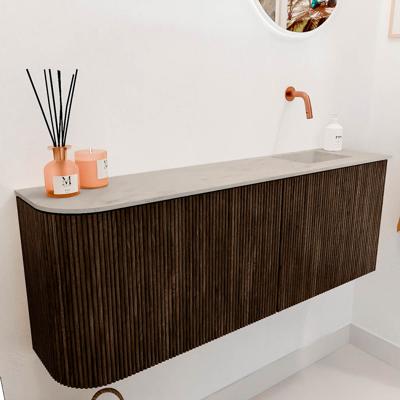Toiletmeubel Mondiaz Joya Dlux | 111.6 cm | Meubelkleur Walnut | Faye wastafel Opalo Wasbak Rechts | Zonder kraangat(en)