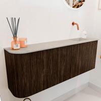 Toiletmeubel Mondiaz Joya Dlux | 111.6 cm | Meubelkleur Walnut | Faye wastafel Opalo Wasbak Rechts | Zonder kraangat(en)
