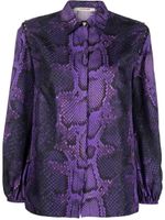Roberto Cavalli chemise en soie à imprimé peau de serpent - Violet
