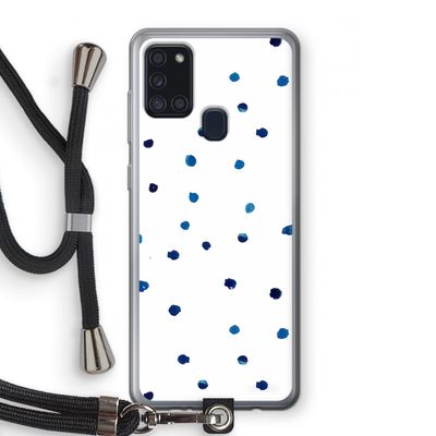 Blauwe stippen: Samsung Galaxy A21s Transparant Hoesje met koord