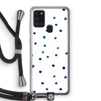 Blauwe stippen: Samsung Galaxy A21s Transparant Hoesje met koord Blauwe stippen: Samsung Galaxy A21s Transparant Hoesje met koord