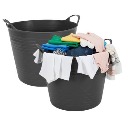 Excellent houseware flexibele wasmand - 2x - zwart - 27 liter - kunststof - 42 x 40 x 35 cm