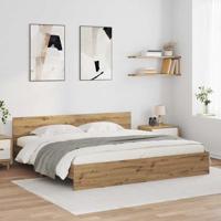 Bedframe met hoofdeinde Artisan Eiken 200 x 200 cm Bewerkt hout