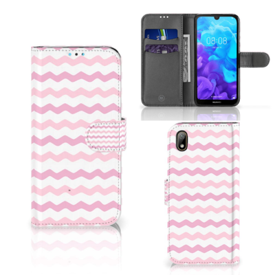 Huawei Y5 (2019) | Telefoon Hoesje | Waves Roze | Portemonnee hoesje
