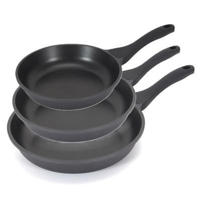 Koekenpan/hapjespan Cast Iron - 3x - Alle warmtebronnen - Zwart - 20 24 en 28 cm - gietijzer