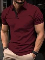 Bon&Bon Men's Geometric Textured Short Sleeve Polo Shirt - Black Burgundy / XL