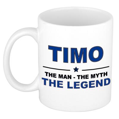 Timo cadeau mok - man myth legend - naam koffiemok / beker - wit en blauw - 300 ml