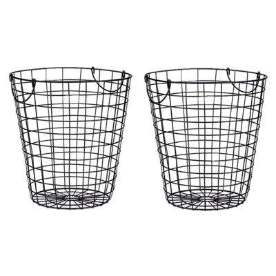Draadmand/wasmand - 2x stuks - metaal - zwart - 30 x 30 cm - hout / papier opslag in huis