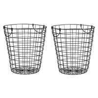 Draadmand/wasmand - 2x stuks - metaal - zwart - 30 x 30 cm - hout / papier opslag in huis