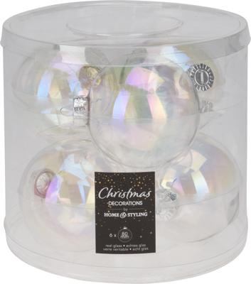 Kerstbal 80mm iriserend koker a 6 glas