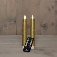 Anna&apos;s Collection LED dinerkaars flame effect rustiek 18 cm goud 2 stuks