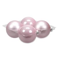 Grote kerstballen - 4x st - poeder roze - 10 cm - glas - Kerstbal
