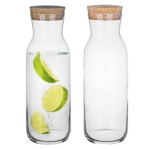 Waterkan - 2x - met deksel - 1L - glas - kurk - waterkaraf - schenkkan