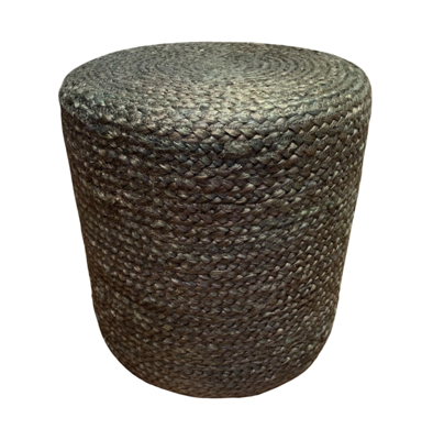 Poef gevlochten jute forest green ø40 / hg 35 cm