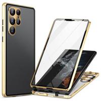 Samsung Galaxy S24 Ultra Magnetisch Hoesje met Gehard Glas - Goud - thumbnail