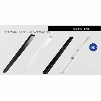 Zwarte rechthoekige plafondplaat 130x8x3,5cm zwart met 7 gaten voor verlichting