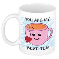 Verjaardags/cadeau mok - roze - smiley best tea - grappig - keramiek - 300 ml