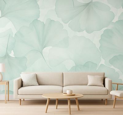 Groene ginkobladeren foto behang woonkamer