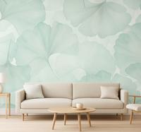 Groene ginkobladeren foto behang woonkamer