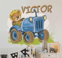 Dieren muursticker tractor gepersonaliseerd met naam