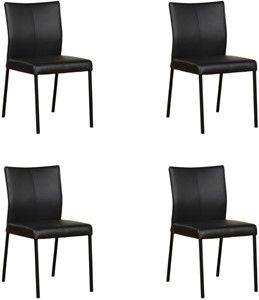 Set van 4 Zwarte leren moderne eetkamerstoelen Basic - poot vierkant zwart - Hermes Leer Nero (zwart leer)