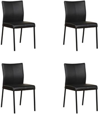 Set van 4 Zwarte leren moderne eetkamerstoelen Basic - poot vierkant zwart - Hermes Leer Nero (zwart leer)