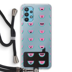 Smiley watermeloenprint: Samsung Galaxy A32 4G Transparant Hoesje met koord