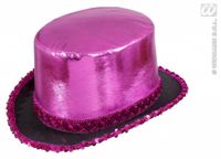 Hoge hoed roze met paillettenband