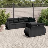 7-delige Loungeset met kussens poly rattan zwart