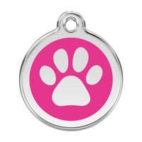 Paw Print Hot Pink roestvrijstalen hondenpenning large/groot dia. 3,8 cm - RedDingo