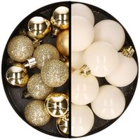 36x stuks kunststof kerstballen goud en wol wit 3 en 4 cm - thumbnail